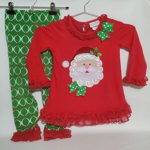 Emily Rose Red and Green Christmas Holiday Set Applique Santa